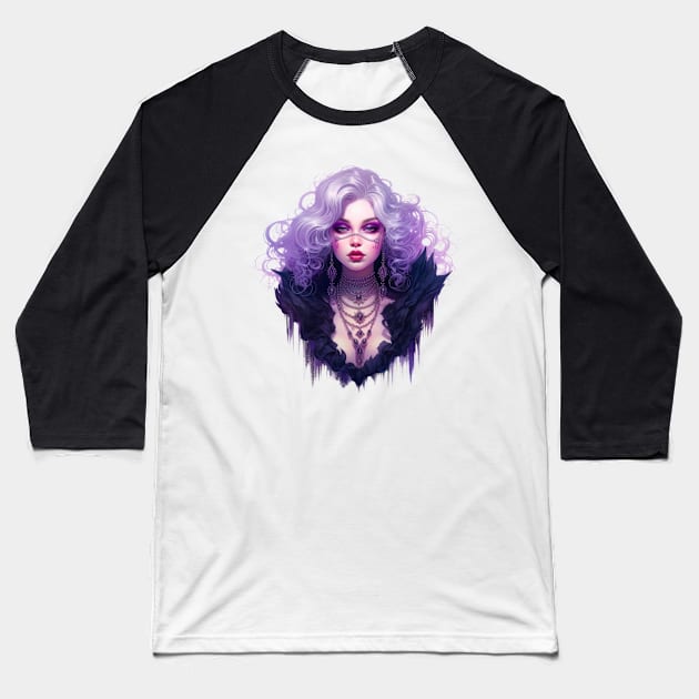 Bejeweled Purple Woman Baseball T-Shirt by Chromatic Fusion Studio